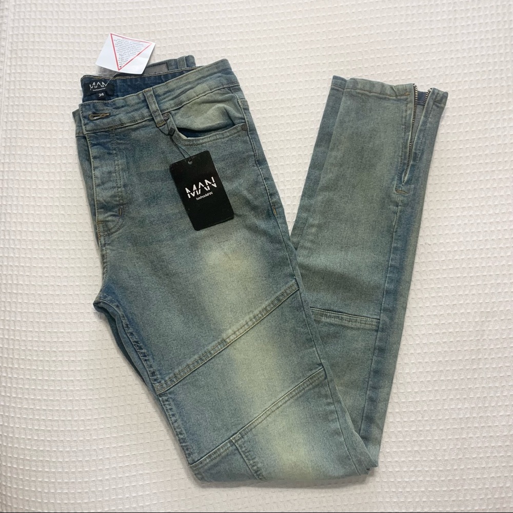 BoohooMAN Jeans Skinny Stretch Biker NWT-Size 34